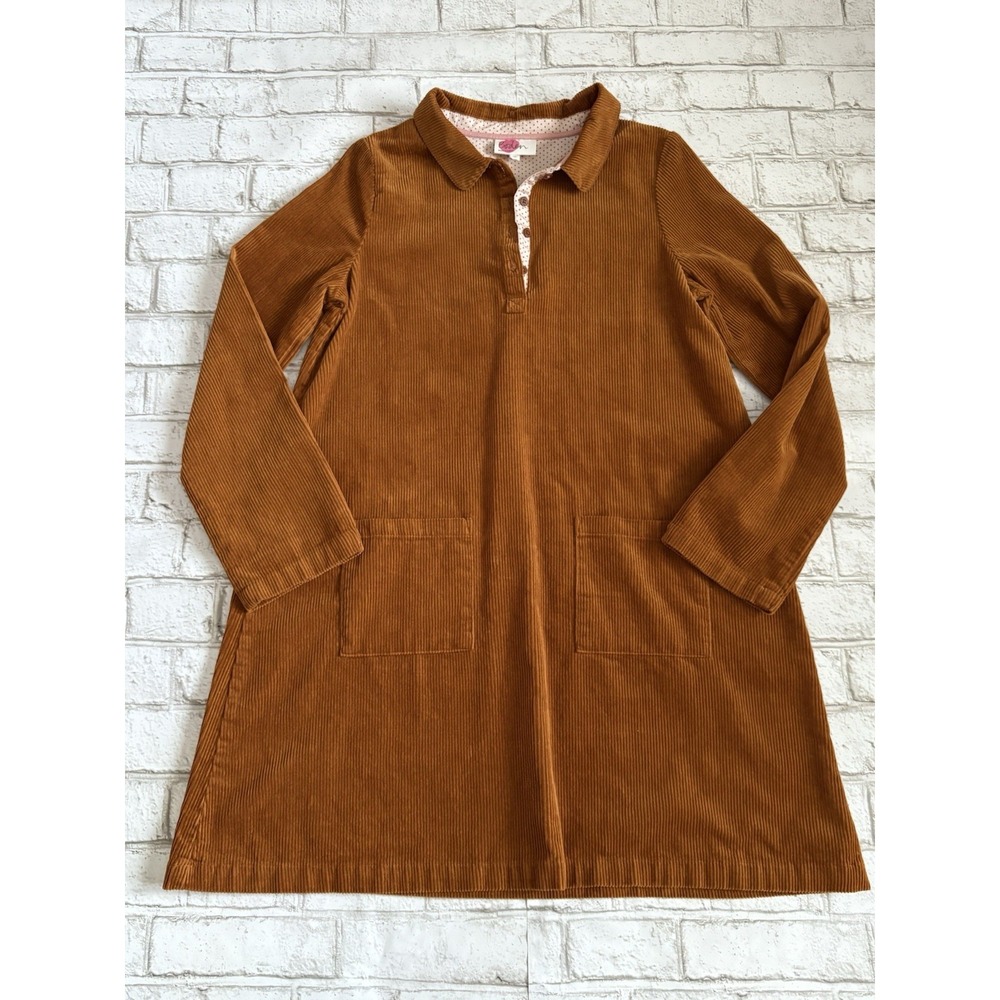 Mini Boden Girl Long Sleeve Corduroy Dress  15-16Y Brown Mustard